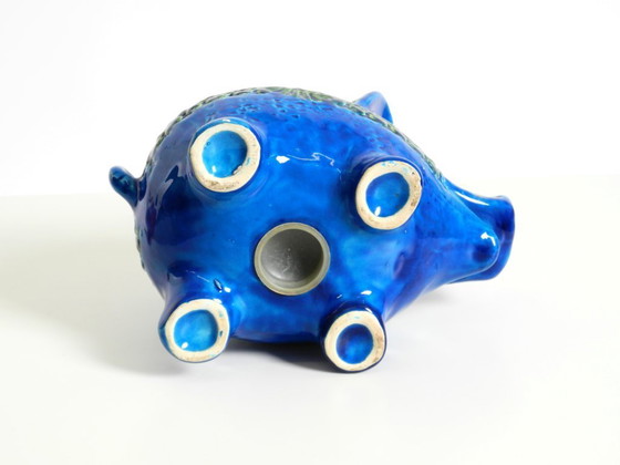 Image 1 of Beautiful 1960s large Rimini Blu ceramic pig money box by Aldo Londi for Bitossi Italy