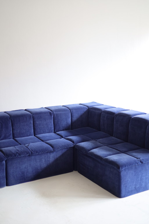 Modulaire bank 4 elementen, blauw velour