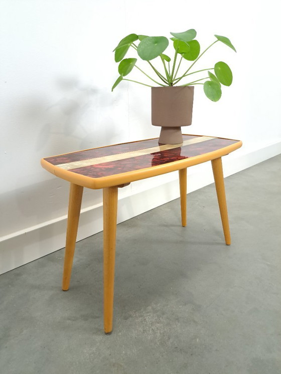 Image 1 of 1950s side table with red Formica top, plant table, no. 32