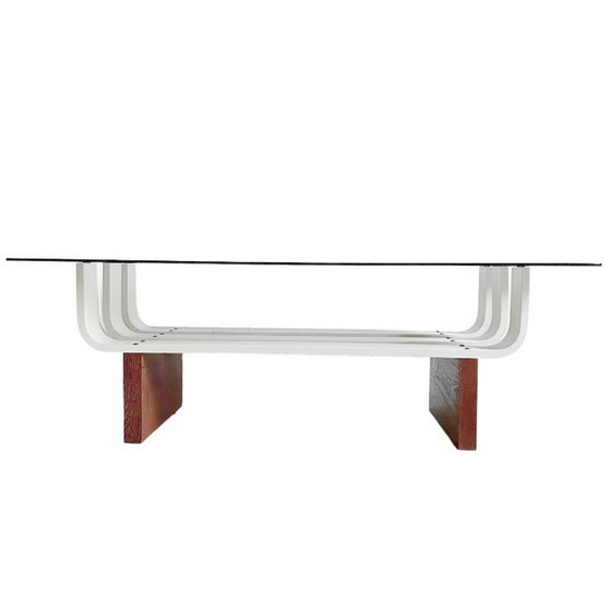 Image 1 of Vintage mid-century Space age salontafel teak rookglas 1970's