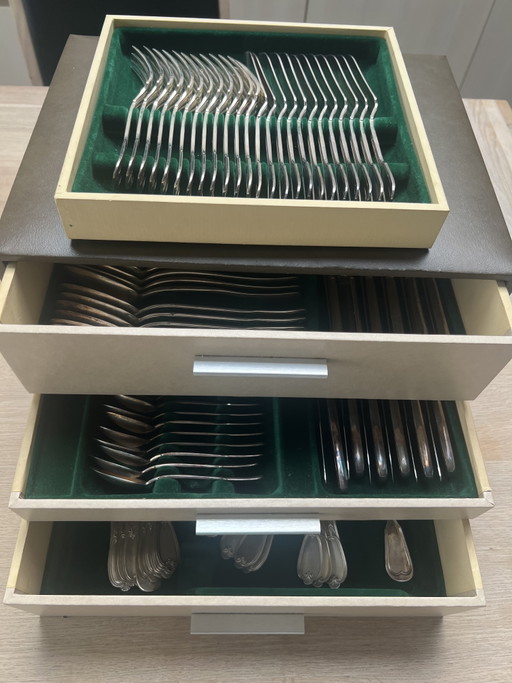 Splendido set di posate placcate in argento da 116 pezzi - Bruno Wiskemann (Bruxelles)