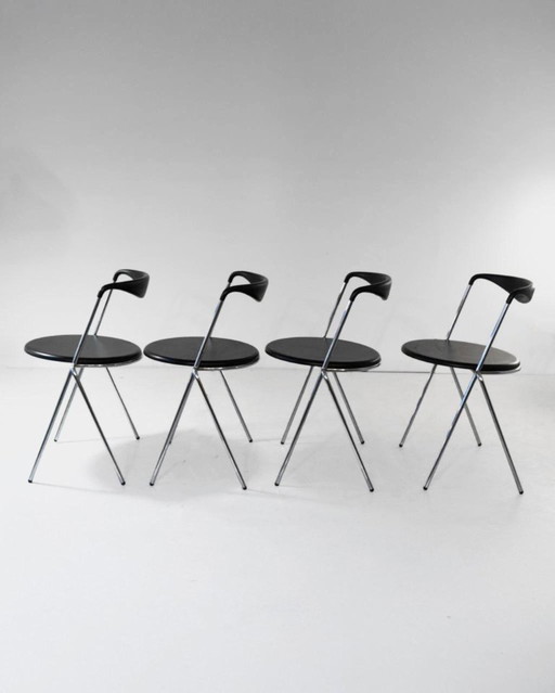 4x Industrial Stackable Dining Chairs in the style of Hans Eichenberger, set of 4