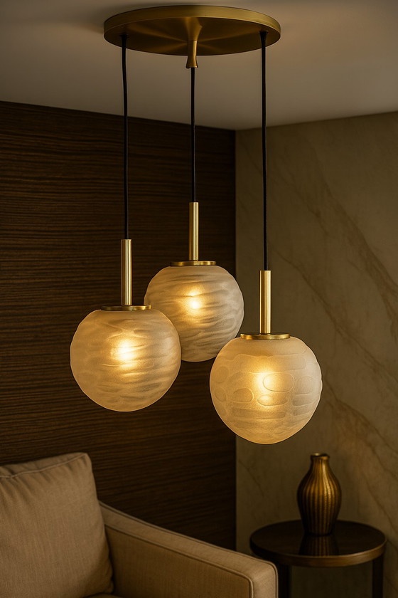 Doria Leuchten Lampada a sospensione a cascata – Lampade a sospensione, Glass, Metal, Vintage (photo 3 of 6)