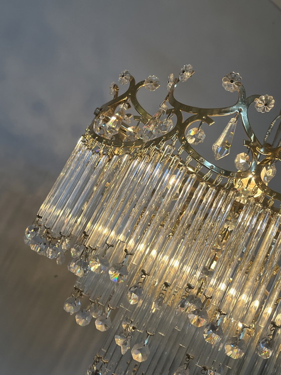 Image 1 of Art deco stijl hanglamp vintage kristallen staafjes bijzondere kwaliteit 