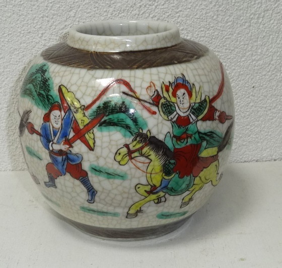 Vasi asiatici craquelé con decorazione di guerrieri, set di 3, Ceramica, Crema, Aziatisch (foto 15 di 15)