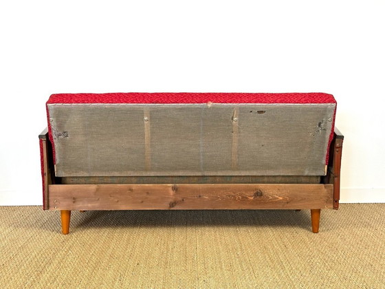 Image 1 of Vintage Scandinavische slaapbank van hout en stof, 1960