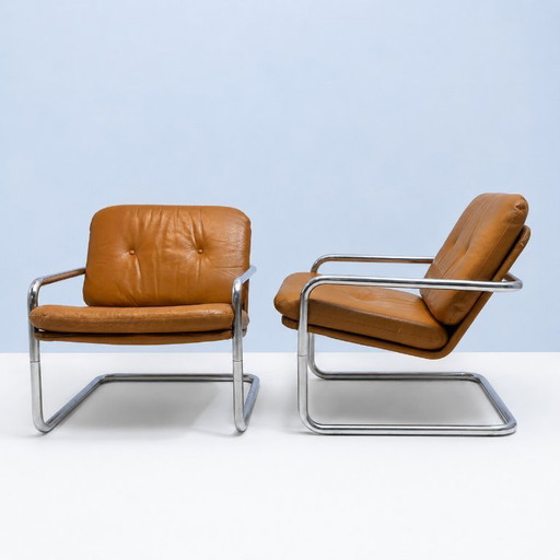 Paire de fauteuils CUIR, cantilever par H. Pfalzberger (CH) années 60