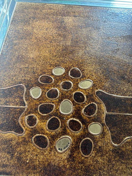 Table d'appoint De Nisco, métal et céramique, marron/argent, Tables d'appoint, Vintage (photo 6 sur 7)