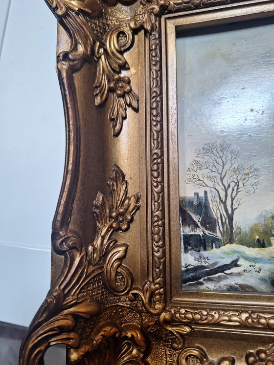 Image 1 of Wintertafereel olieverfschilderij 