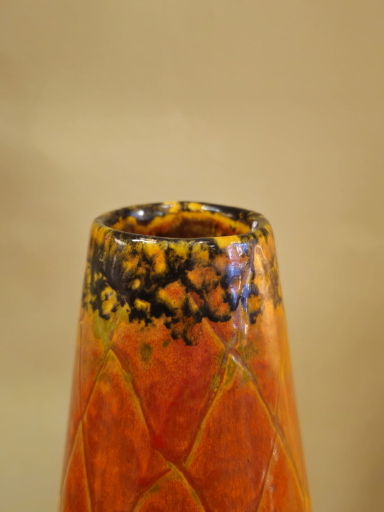 Image 1 of Vintage Orange Green Ceramic Vase Small Vase Germany