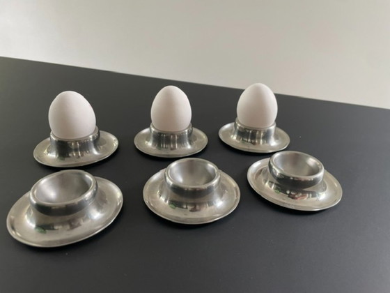 Image 1 of Set van 6 vintage RVS INOX eierdopjes | minimalistisch design