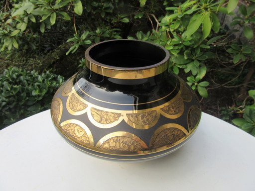 Art Deco Boom Vase Black/Gold design Paul Keller, with original label