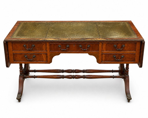 Scrivania a doppia faccia in mogano inglese con prolunghe – bureau, Wood, Leather (photo 2 of 11)