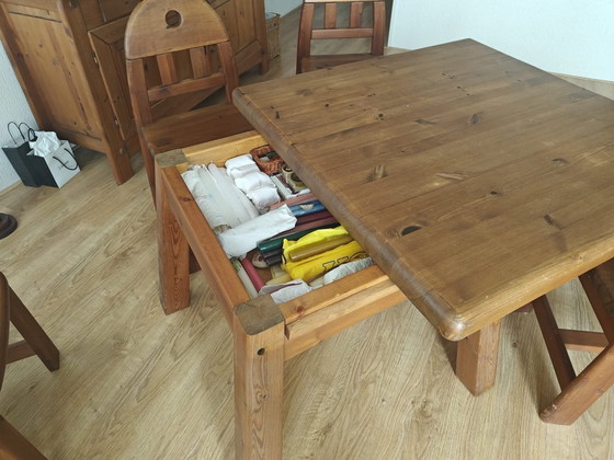 Image 1 of Table and 4 chairs Scandinavian 70s solid pine brutalism/rustic modern