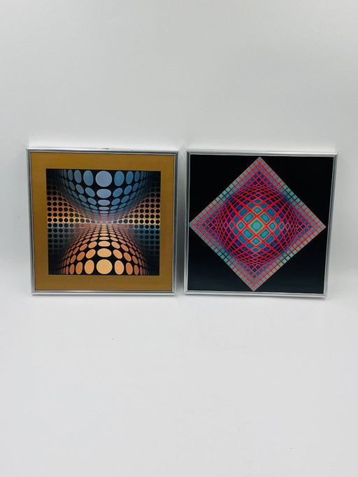 Set of 2 framed folios by V. Vasarely