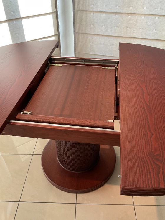Rattanmöbel Runder Ausziehbarer Tisch Und 6 Passende Stühle – TABU, Esszimmergarnitur, Textile (photo 2 of 7)