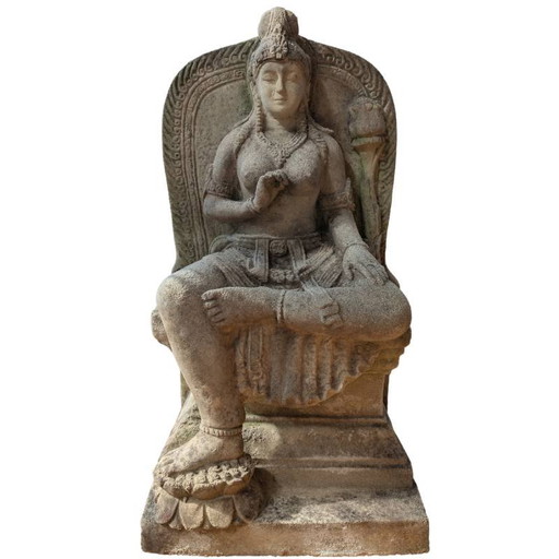 Statue javanaise en grès sculptée à la main - Déesse Tara - Style Majapahit - 60cm