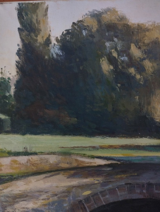 Image 1 of Old brick bridge in Normandy - Signed oil painting