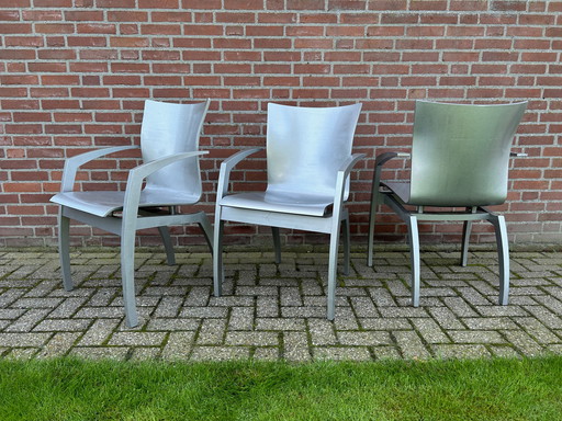 3 chaises de salle à manger Leolux Camarilla en hêtre argenté martelé