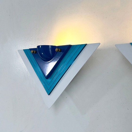 Image 1 of Pair of Blue Postmodern Wall Lamps, 1980s