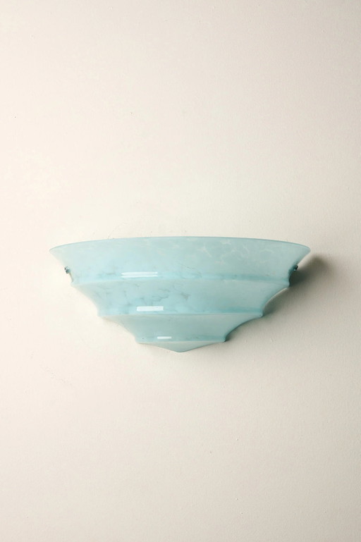 1940s Mid-Century Blue Marbled Glass Shell Wall Sconce