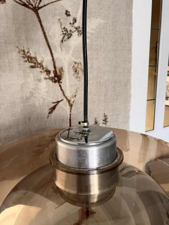 Image 1 of Vintage Space Age 70s pendant lamp Herda / smoked glass aluminum