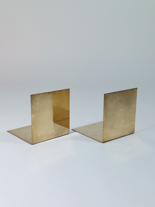 Coppia di fermalibri vintage in ottone di metà secolo, taglio circolare