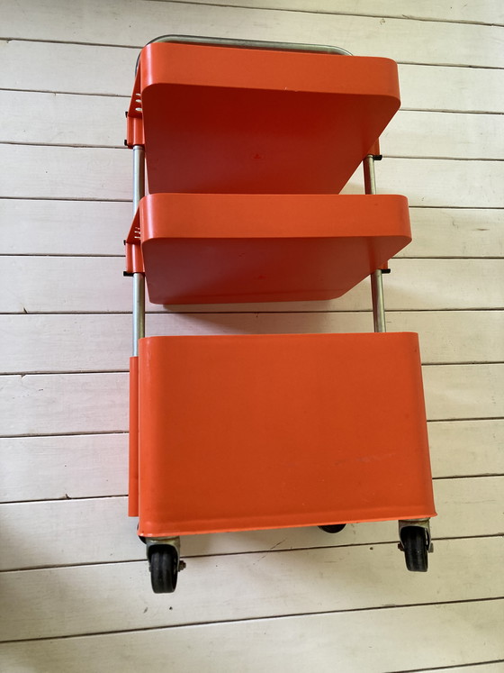 Image 1 of Carrello vintage anni '70 in plastica arancione, carrello di servizio, carrello bar