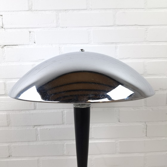 Image 1 of Lampada da terra vintage a fungo in stile Bauhaus cromata/nera, design Memphis Milano anni '80