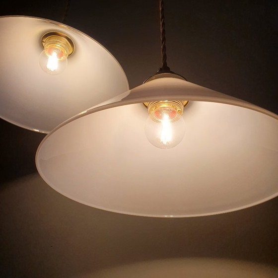 Set Vintage Pendant lamps - Milk glass, banker's lamps. – Metal (photo 12 of 21)