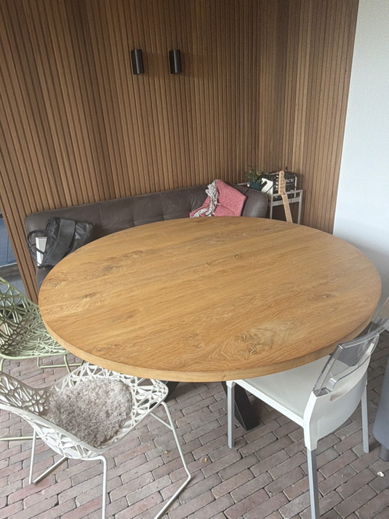 Image 1 of Eettafel licht eikenhout met stalen onderstel 
