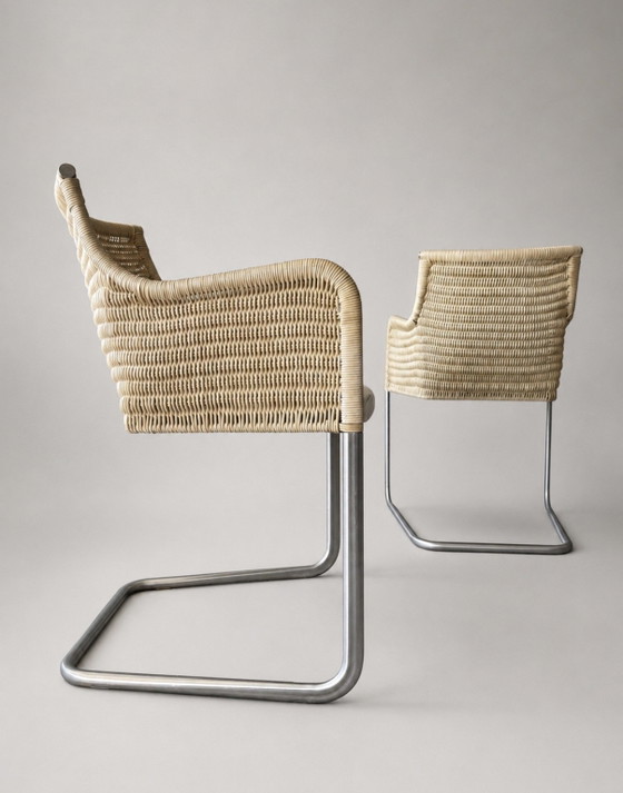 4x Vintage Tecta D43 sledestoelen, William DunkelWilliam Dunkel – Eetkamerstoelen, rvs, Textile (photo 8 of 15)