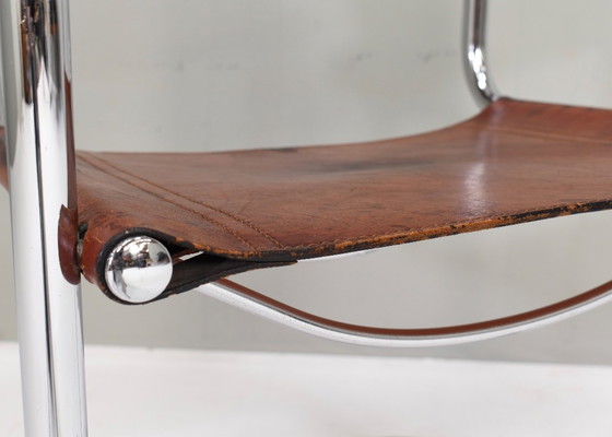Image 1 of Chaise Mart Stam S34 en chrome et cuir selle par Fasem – années 1970