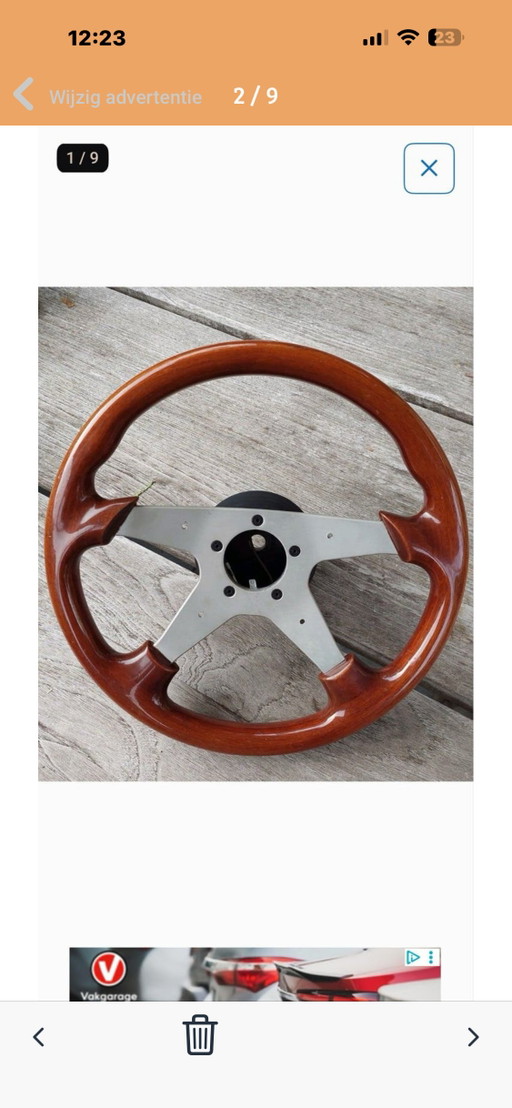 Vintage Italian Wooden Sports Steering Wheel Victor M1260 – VW/Audi – 35.5 cm – decoratieve objecten, Metal (photo 2 of 9)