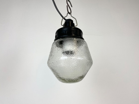 Image 1 of Industrial Bakelite Pendant Light With Frosted Glass, 1970s