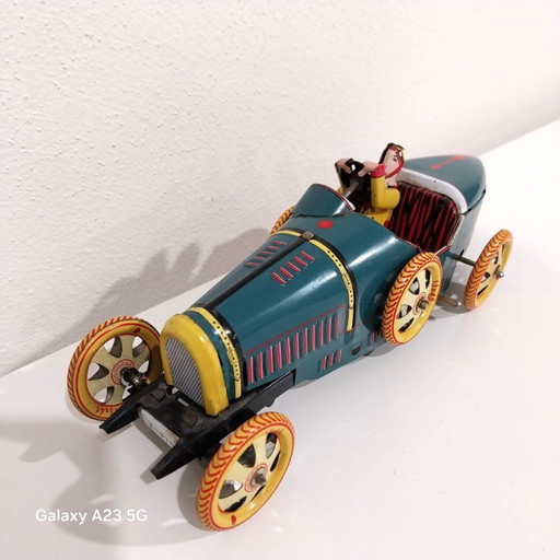 Vintage blikken speelgoed - Bugatti T-35 Racer | Wind-Up auto | Retro verzamelobject met originele doos - 20 cm