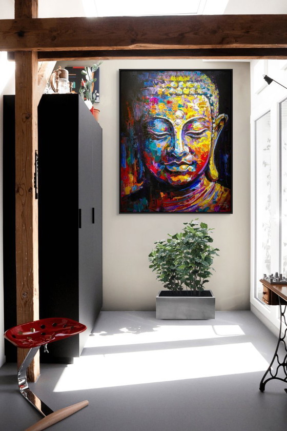 Image 1 of Unique hand-painted Buddha painting “Eternal Calm” – Seksak Jaichumchen – 80×100 cm