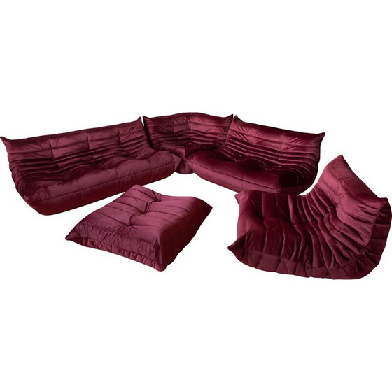 Image 1 of Togo vintage living room set in burgundy velvet by Michel Ducaroy for Ligne Roset, France 1970