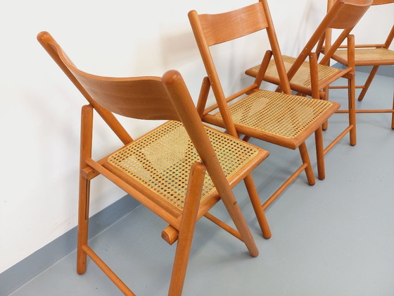 Image 1 of Set of 4 vintage Habitat folding chairs in beech wood and caning from the 1980s