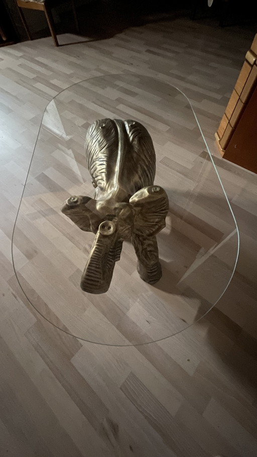 Table design exclusive en forme d'éléphant avec plateau en verre de sécurité épais – style Hollywood Regency