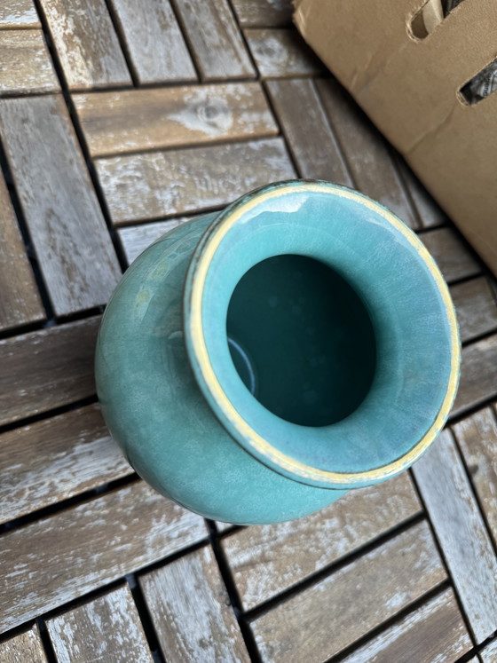 Image 1 of Vintage turquoise design vaas – Wim Visser voor De Sphinx Maastricht (jaren '50)