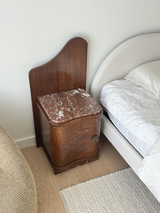 Art Deco Nightstands - Red Marble & Wood