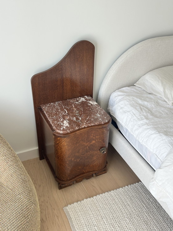 Image 1 of Art Deco Nightstands - Red Marble & Wood 