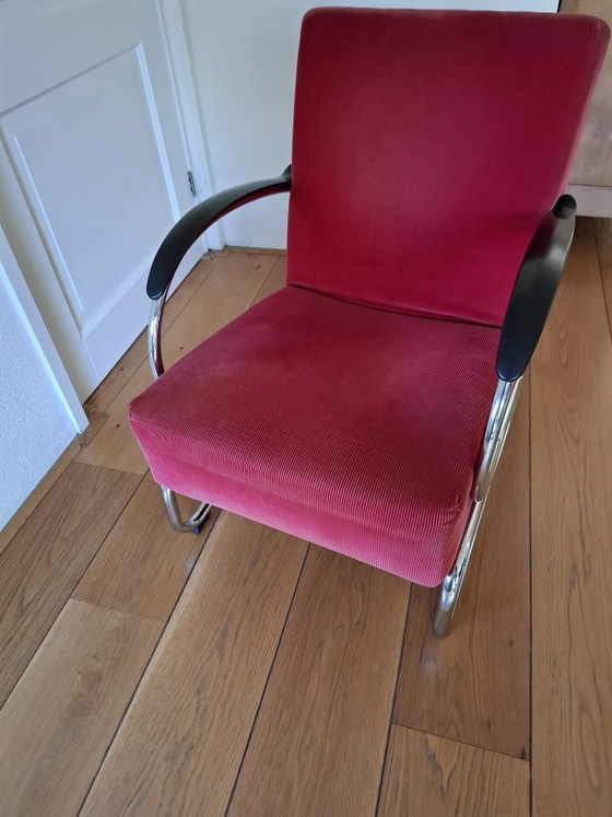Image 1 of Dutch Originals Gispen 407 fauteuil rode ribstof