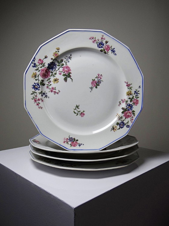 Image 1 of 4 Bernardaud Limoges Porzellan-Speiseteller mit floralem Dekor aus den 1920er-1950er Jahren