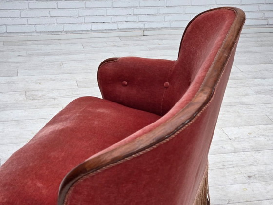 Image 1 of Divano danese a 2 posti, anni '30, velluto rosa salmone, legno di frassino.