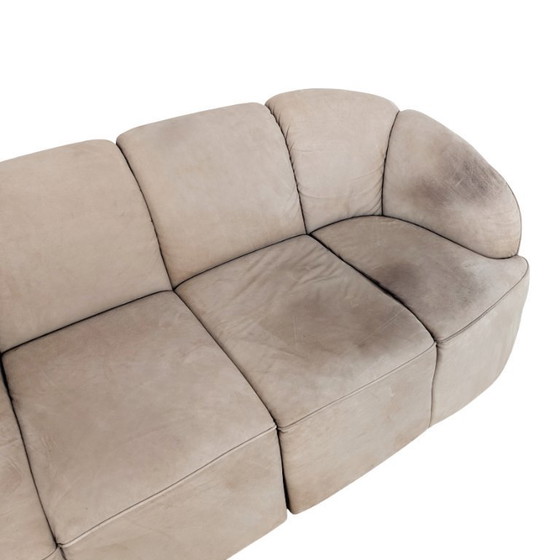 Image 1 of Originele Walter Knoll Piccolino tweezitsbank van suède in vintage stijl.