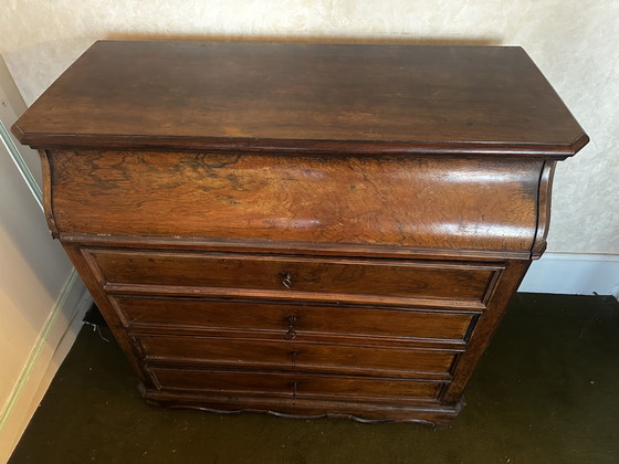 Image 1 of Commode de toilette XIX e s en noyer et marmo stile Luigi Filippo 