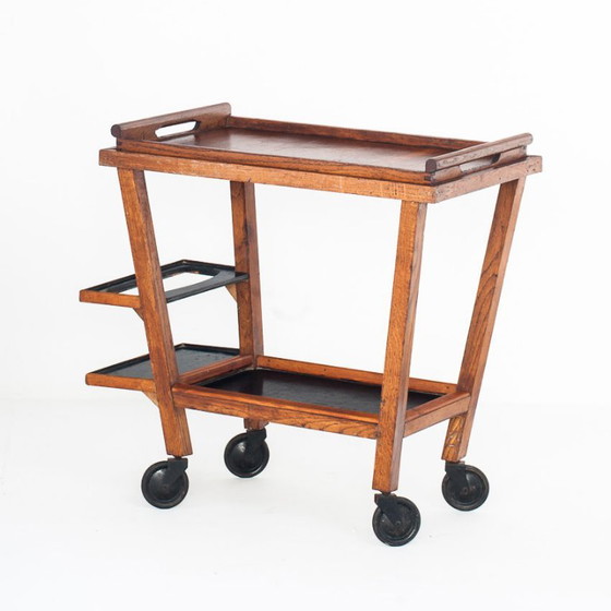 Carrello bar vintage in rovere con vassoio rimovibile. Francia, anni '50. – Carrelli bar, Wood (photo 2 of 13)