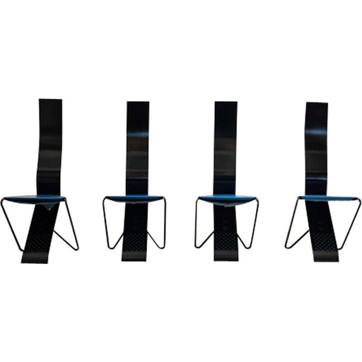 Set van 4 vintage stoelen met houten en ijzeren frame, jaren 80-90